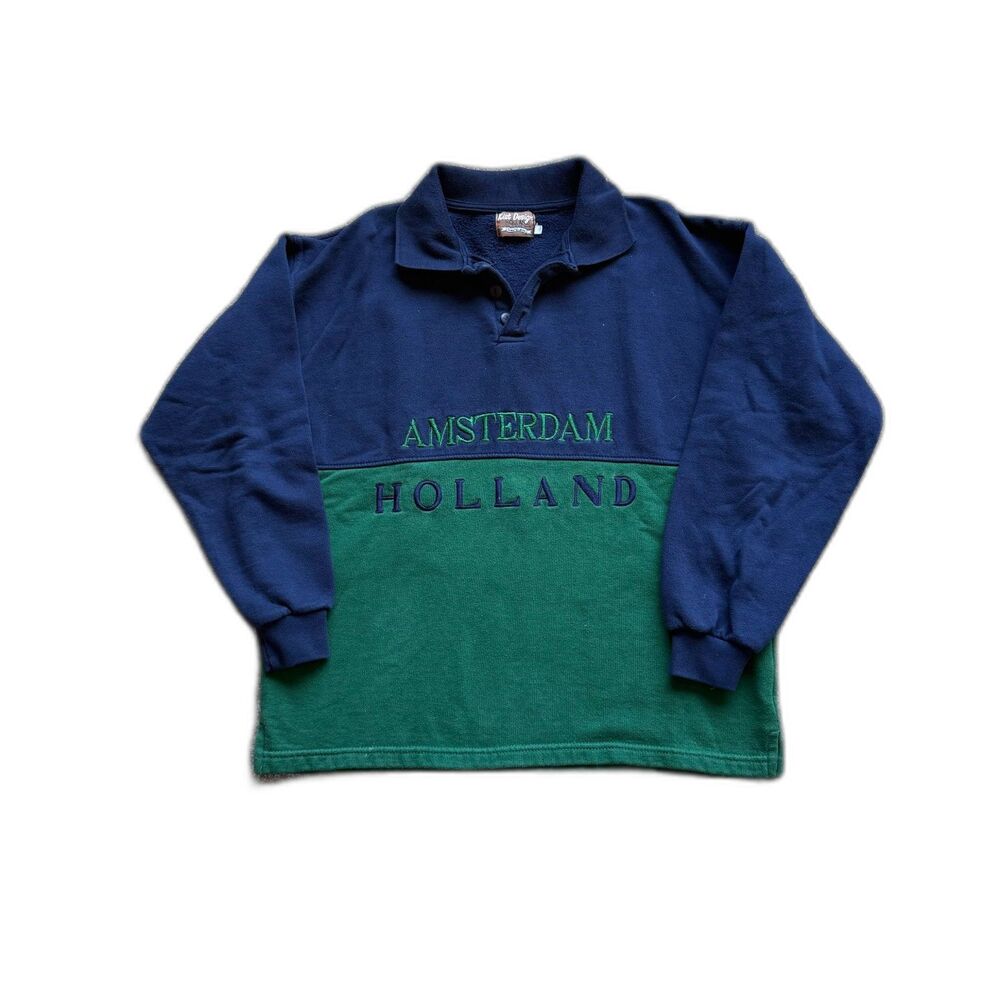 VINTAGE AMSTERDAM HOLLAND COLLARED SWEATSHIRT PULLOVER SPELLOUT STYLE EUROPE S